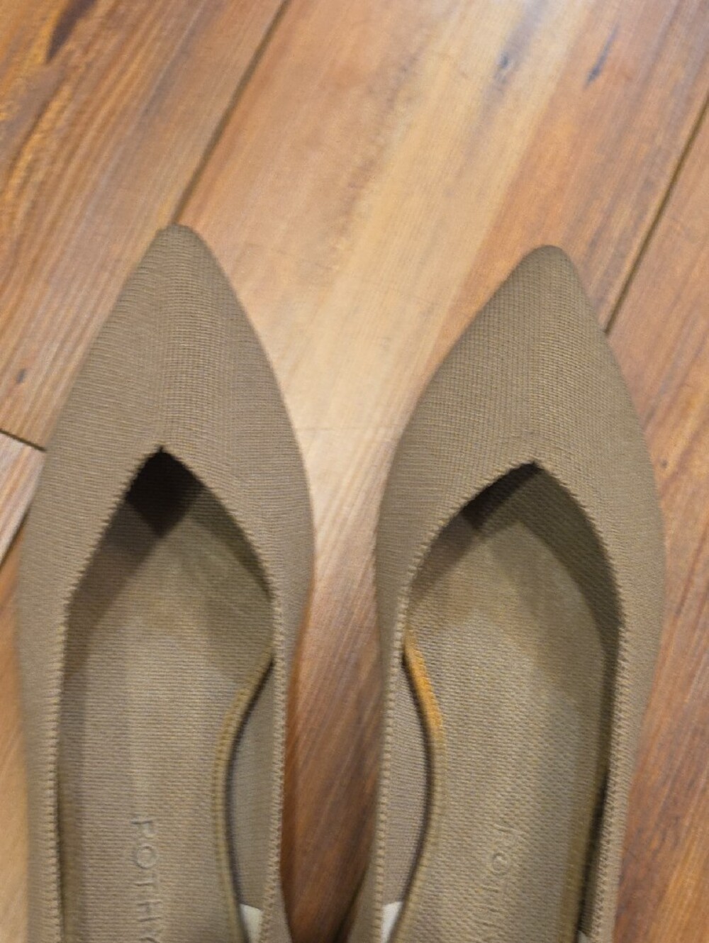 Rothy's Pointed Toe Knit Flats in Brown with Blue Trim - Picture 4 of 9